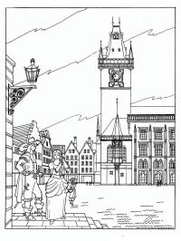 Old Town Hall Prague Coloring Page | 1001coloring.com