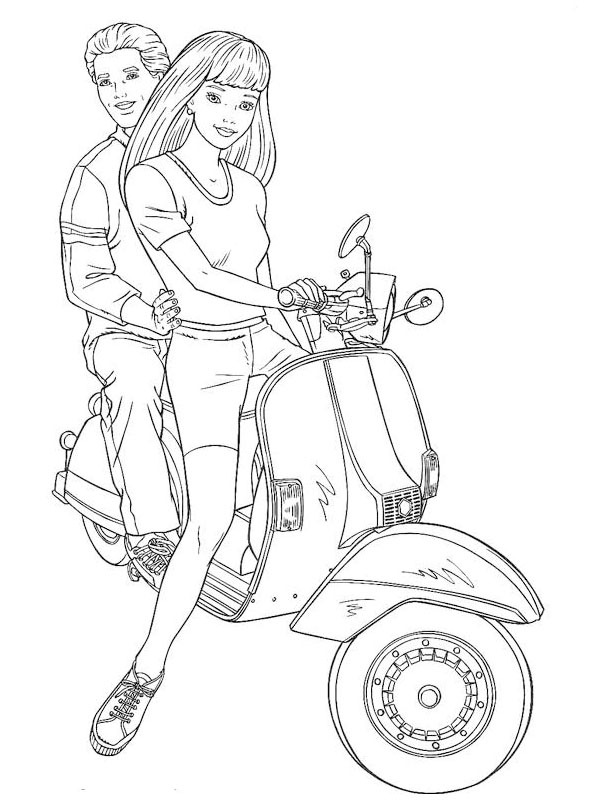 coloring page Barbie and ken on the scooter coloring page Barbie and ken on the scooter
