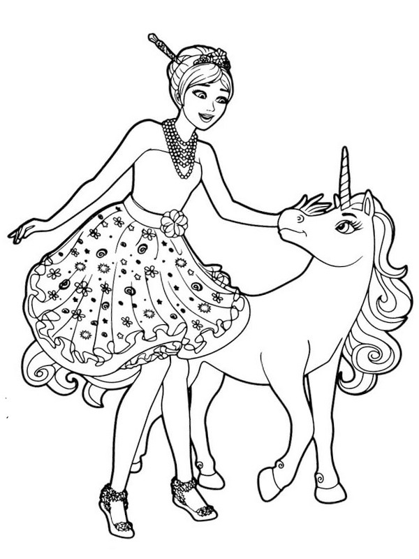 coloring page Barbie with a unicorn coloring page Barbie with a unicorn