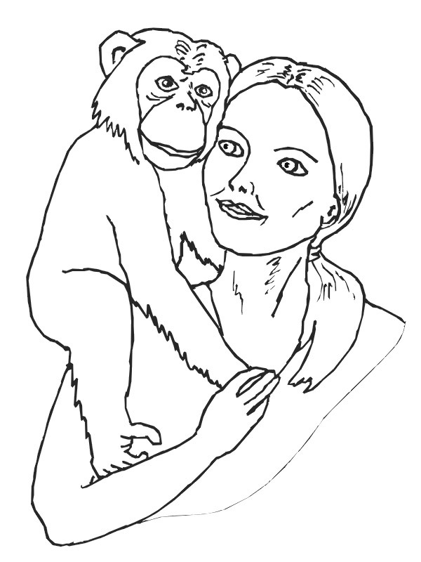 coloring page Chimpanzee on the woman's shoulder coloring page Chimpanzee on the woman's shoulder