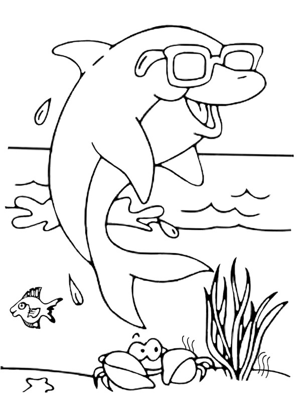 coloring page Dolphin with sunglasses coloring page Dolphin with sunglasses