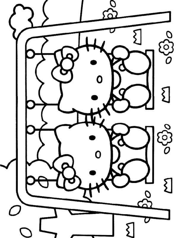coloring page Hello Kitto on the swing coloring page Hello Kitto on the swing