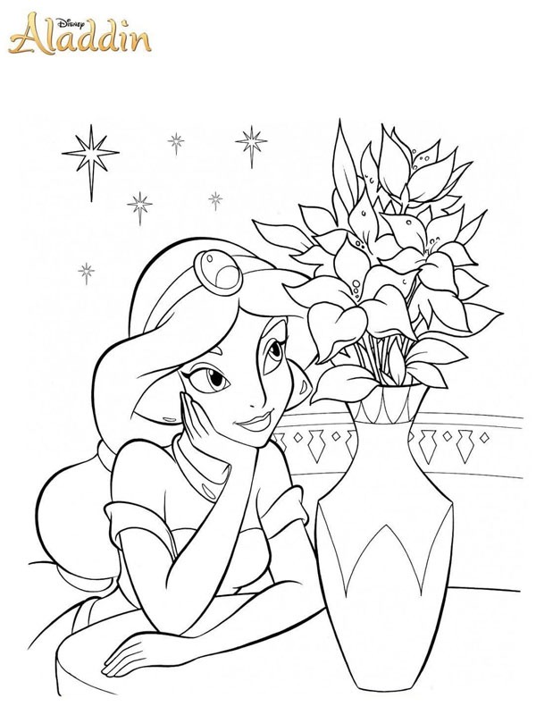 coloring page Jasmine watches a vase with flowers coloring page Jasmine watches a vase with flowers