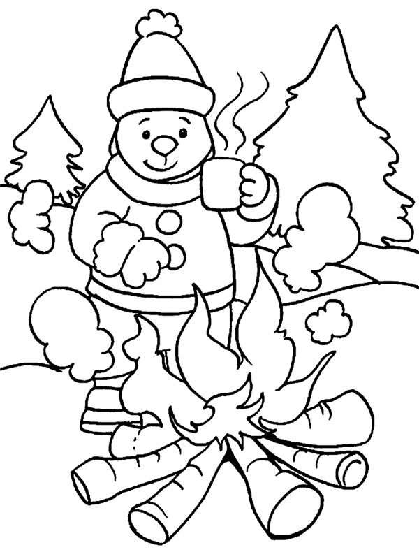 coloring page Campfire in the winter coloring page Campfire in the winter