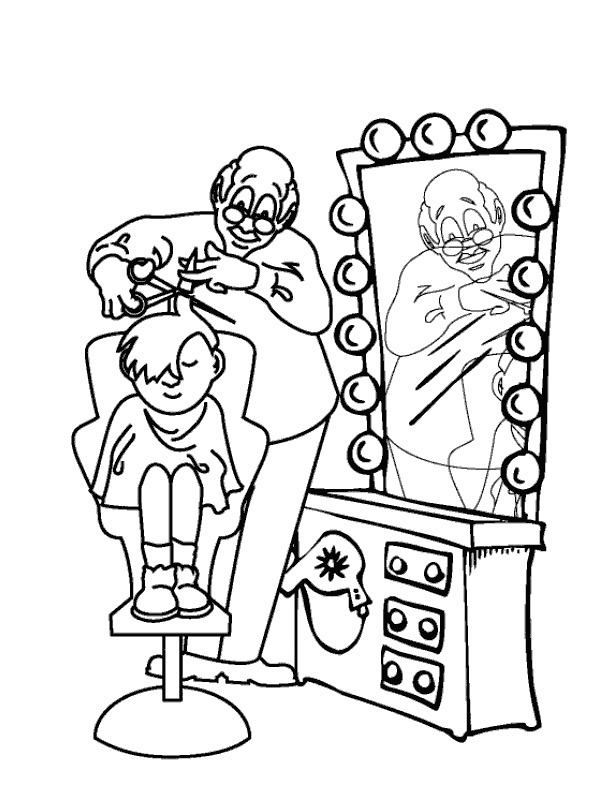 coloring page Hairdresser is cutting hair coloring page Hairdresser is cutting hair