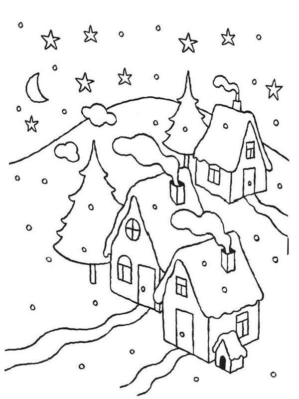 coloring page Christmas landscape coloring page Christmas landscape