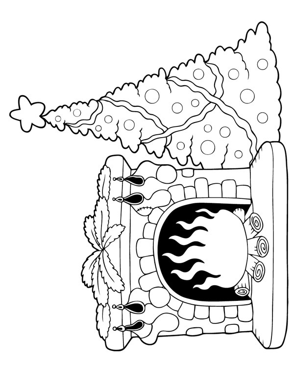 coloring page Christmas tree at the fireplace coloring page Christmas tree at the fireplace