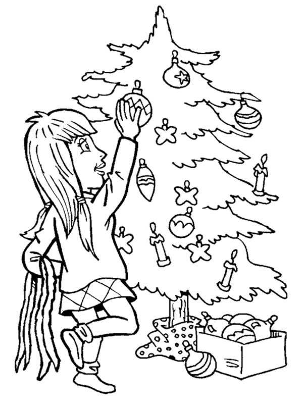 coloring page Decorating the christmas tree coloring page Decorating the christmas tree