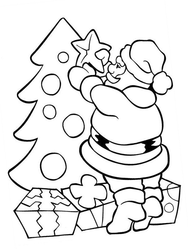 coloring page Santa decorates the christmas tree coloring page Santa decorates the christmas tree