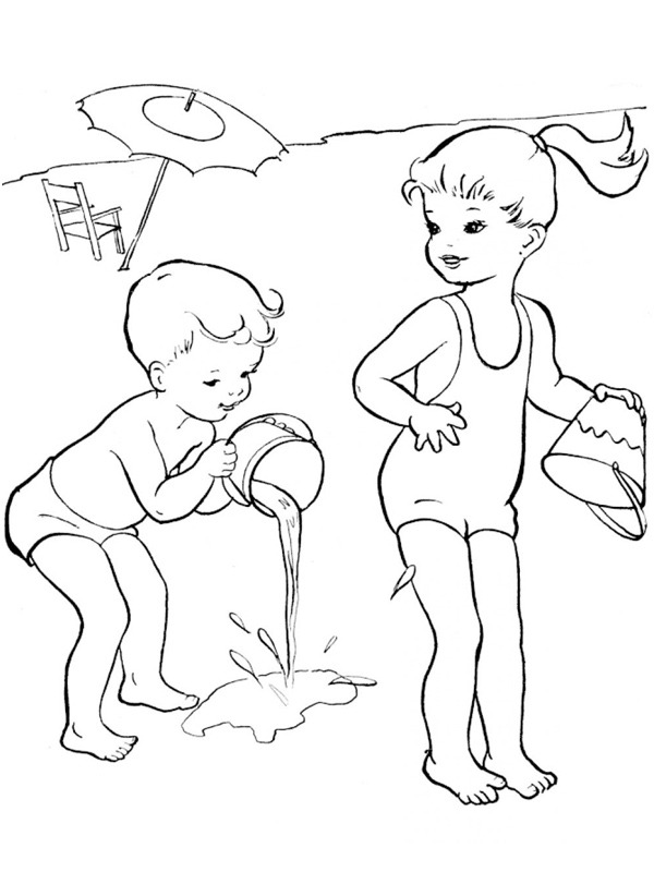 coloring page Kids play with water coloring page Kids play with water