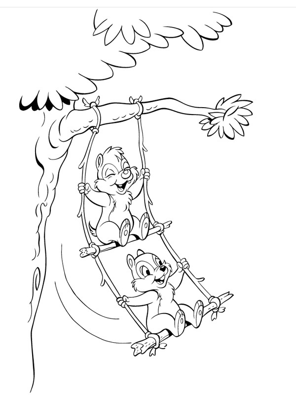 coloring page Chip n dale on the swing coloring page Chip n dale on the swing