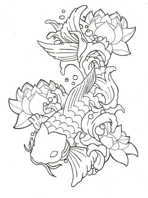 coloring page Lotus and Koi Fish Tattoo coloring page Lotus and Koi Fish Tattoo