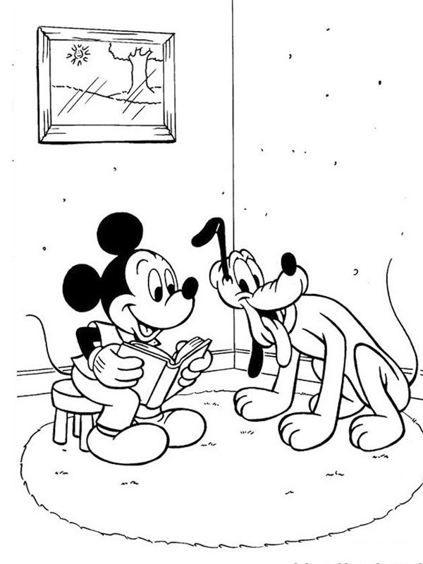 coloring page Mickey mouse reads coloring page Mickey mouse reads