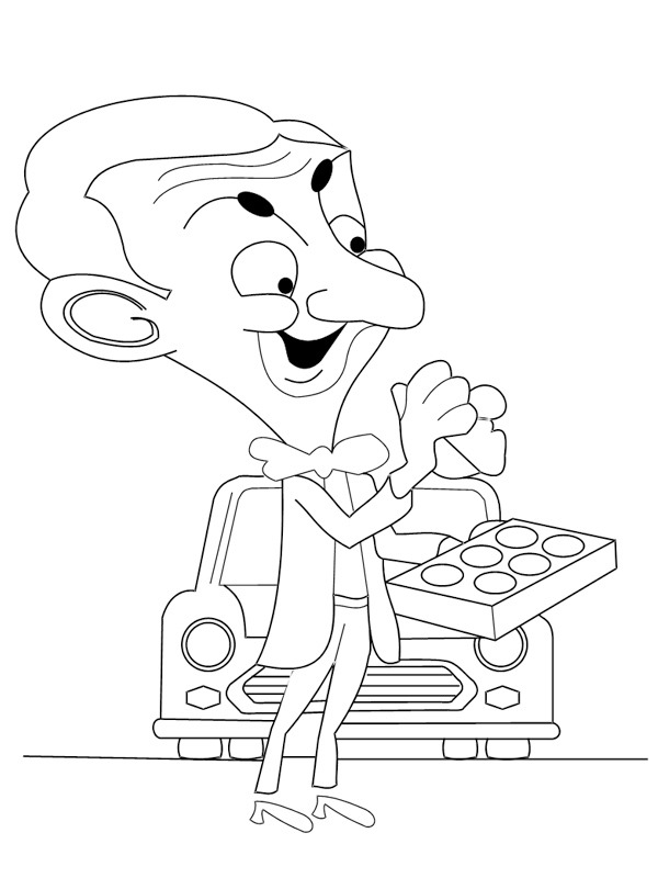 coloring page Mr Bean is cleaning car coloring page Mr Bean is cleaning car