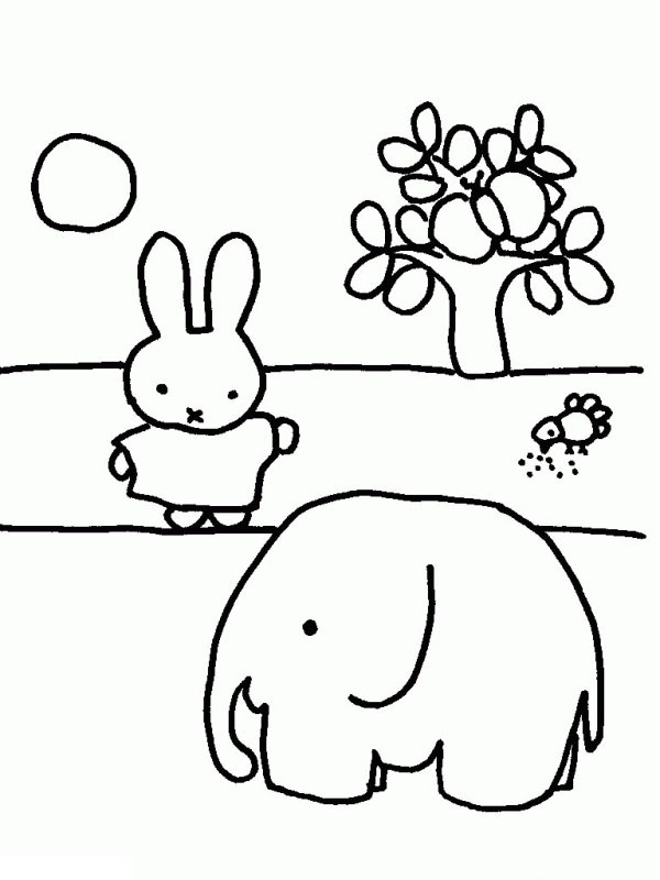 coloring page Miffy with an elephant coloring page Miffy with an elephant