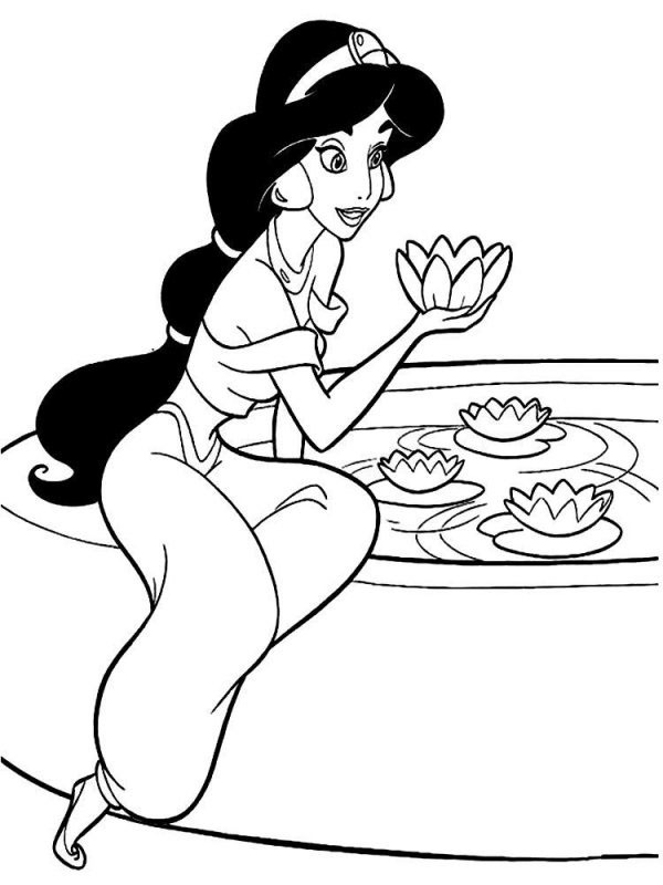 coloring page Princess Jamine gets water lilly coloring page Princess Jamine gets water lilly