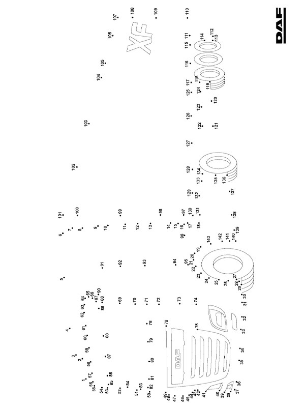 coloring page Connect the dots European semi truck DAF coloring page Connect the dots European semi truck DAF