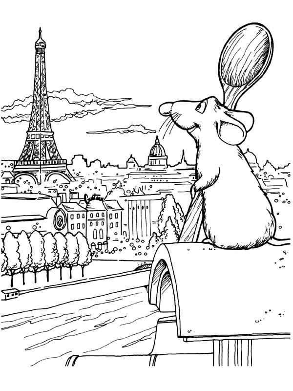 coloring page Remy looks at the Eiffeltower coloring page Remy looks at the Eiffeltower