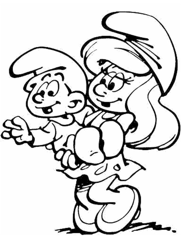 coloring page Smurfette with baby smurf coloring page Smurfette with baby smurf