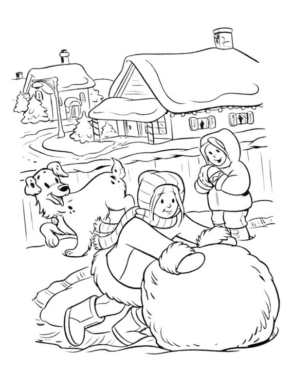 coloring page Boy rolling a snowball coloring page Boy rolling a snowball