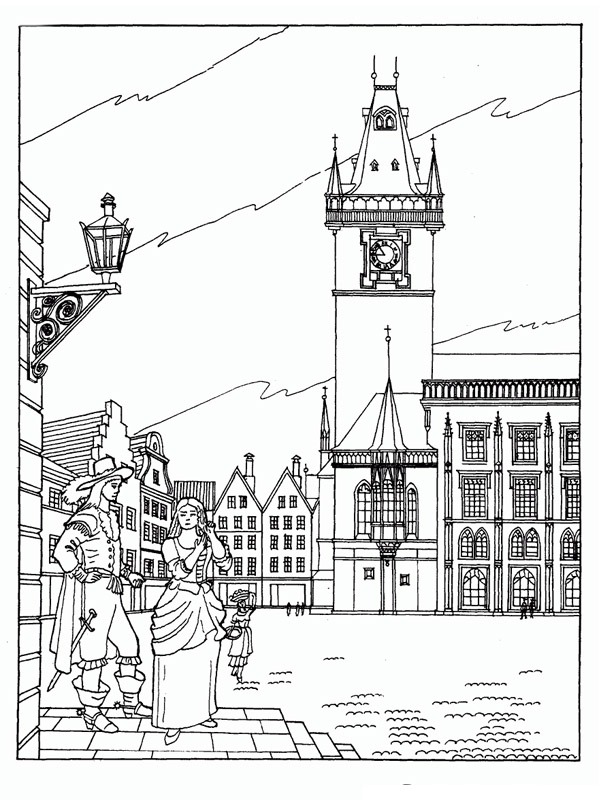 coloring page Old Town Hall Prague coloring page Old Town Hall Prague