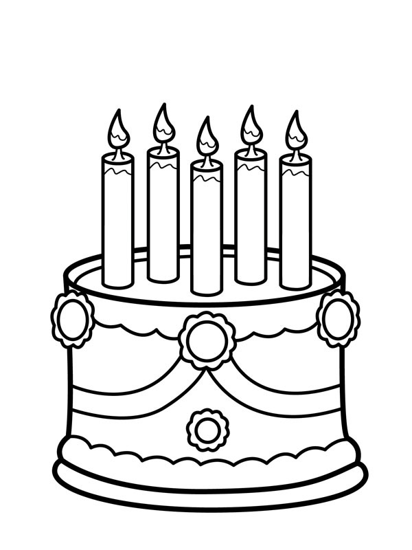 Cake with 5 candles color page | 1001coloring.com