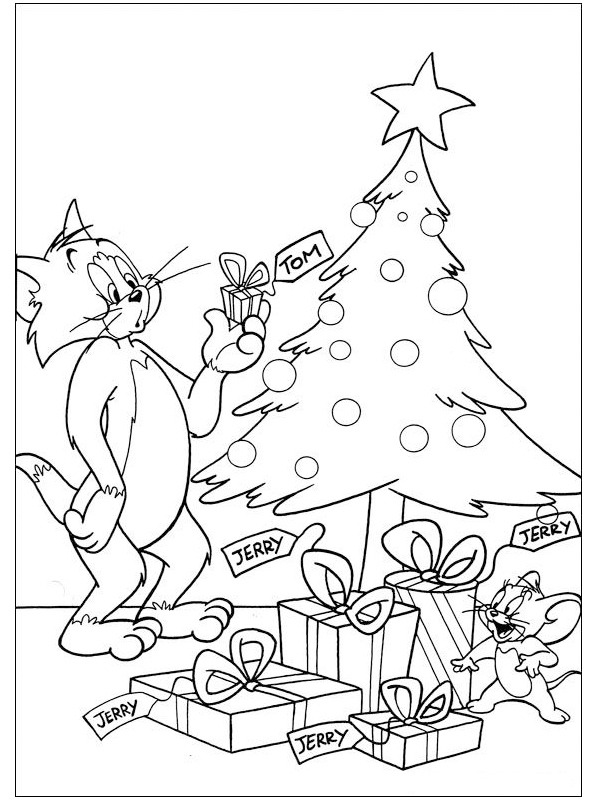 coloring page Tom and Jerry at the Christmas tree coloring page Tom and Jerry at the Christmas tree