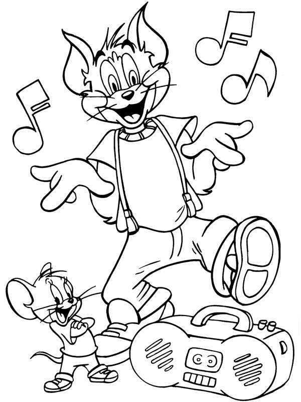 coloring page Tom and Jerry listening music coloring page Tom and Jerry listening music