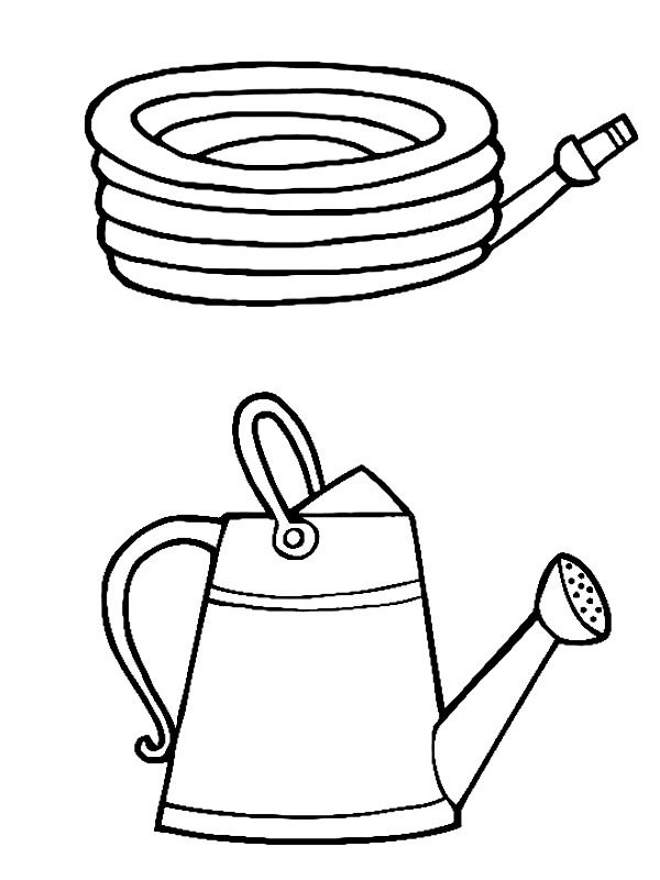 Garden Hose and Watering Can Coloring Page | 1001coloring.com