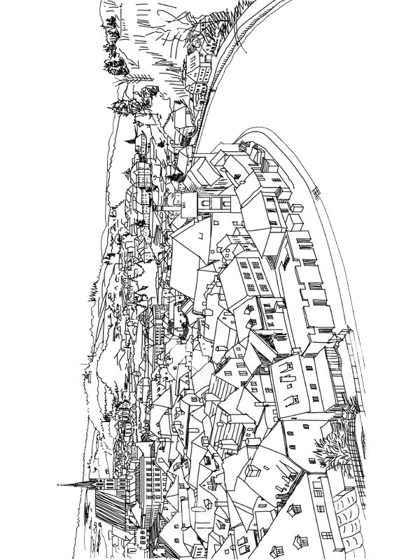 coloring page Old town view from cesky Krumlov coloring page Old town view from cesky Krumlov